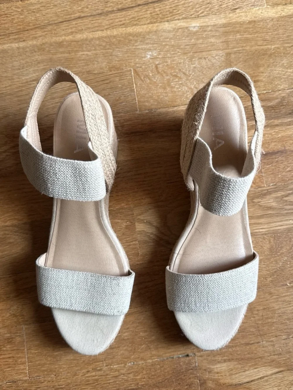 MIA Neutral Beige Elastic Strap Wedge Sandals